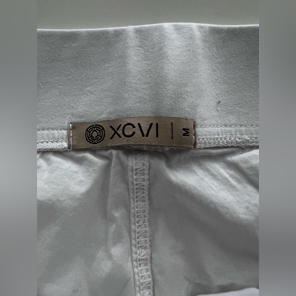 XCVI FAULKNER Cotton Wide Leg Crop Ruched Pants Cargo Pockets white M - Picture 5 of 8